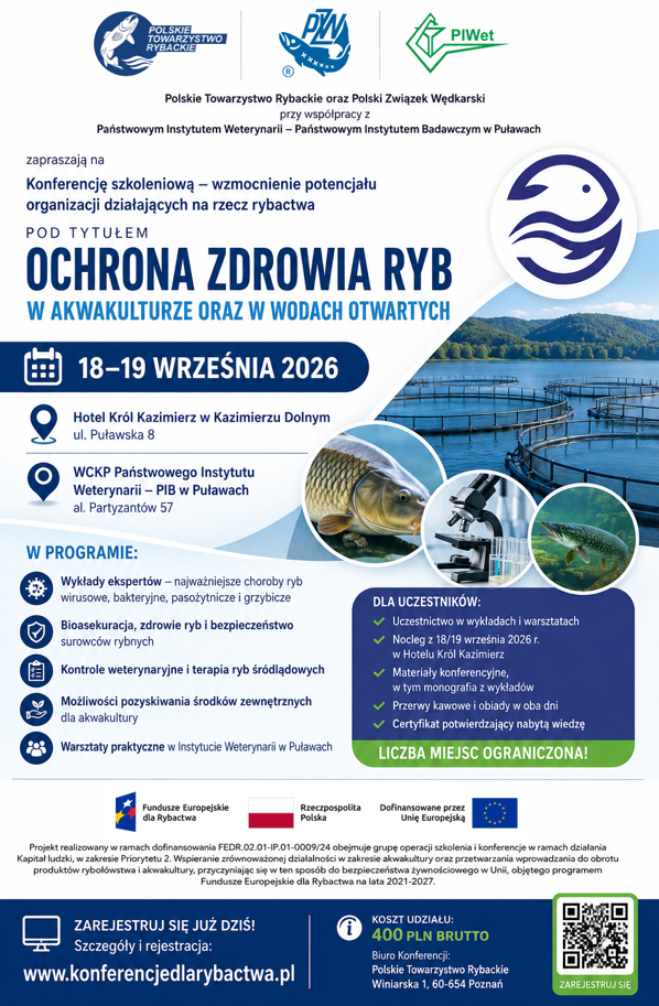 Konferencja „Ochrona Zdrowia Ryb w Akwakulturze oraz w Wodach Otwartych” – zapraszamy do udziału